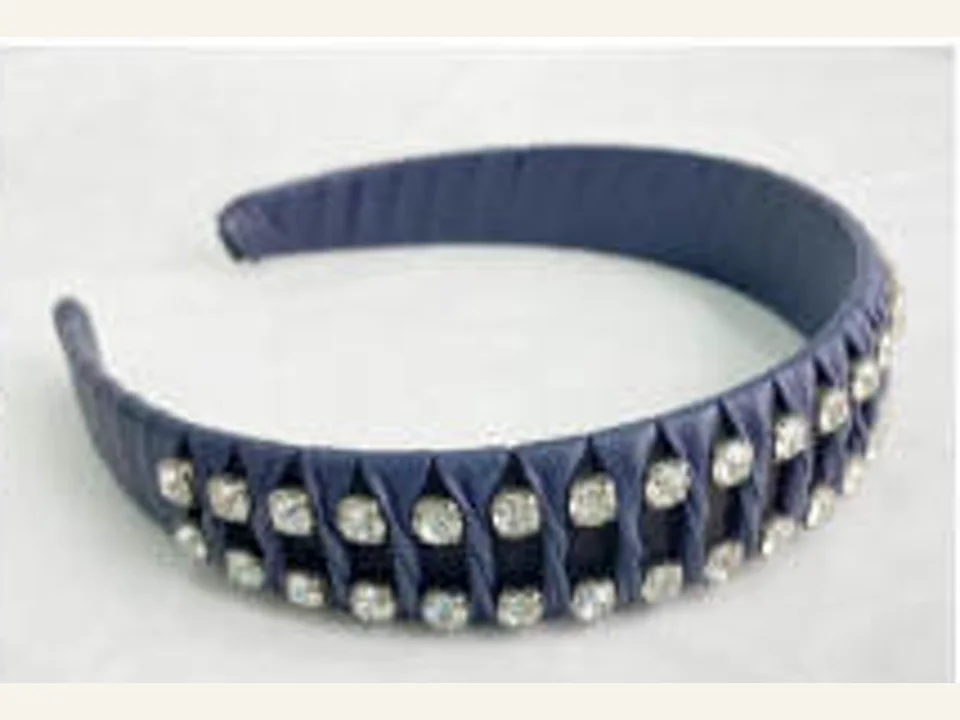 Navy wrapped headband with applied crystal details development sample